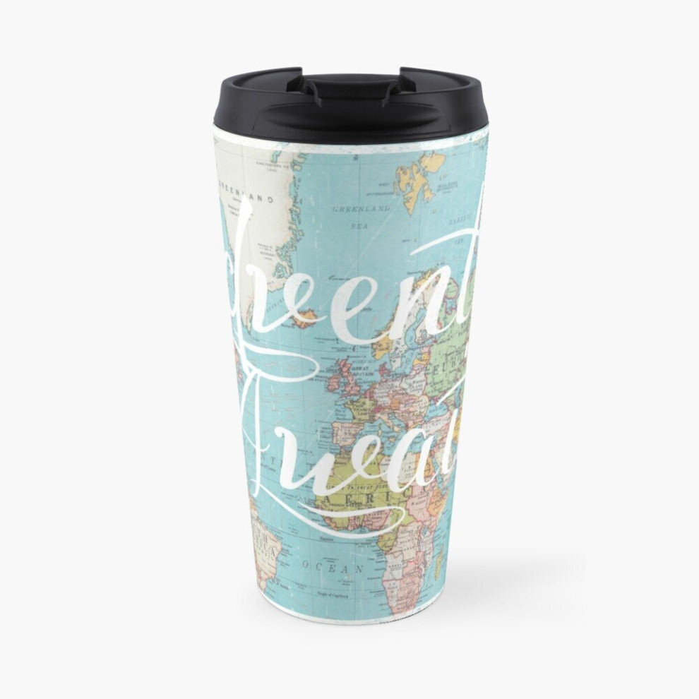 Insulated Travel Coffee Mug Adventure Awaits World Map Stainless Steel Cup Tumbler 17oz