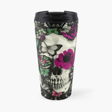 Insulated Travel Coffee Mug Victorian Gothic Lace skull Stainless Steel Cup Tumbler 17oz