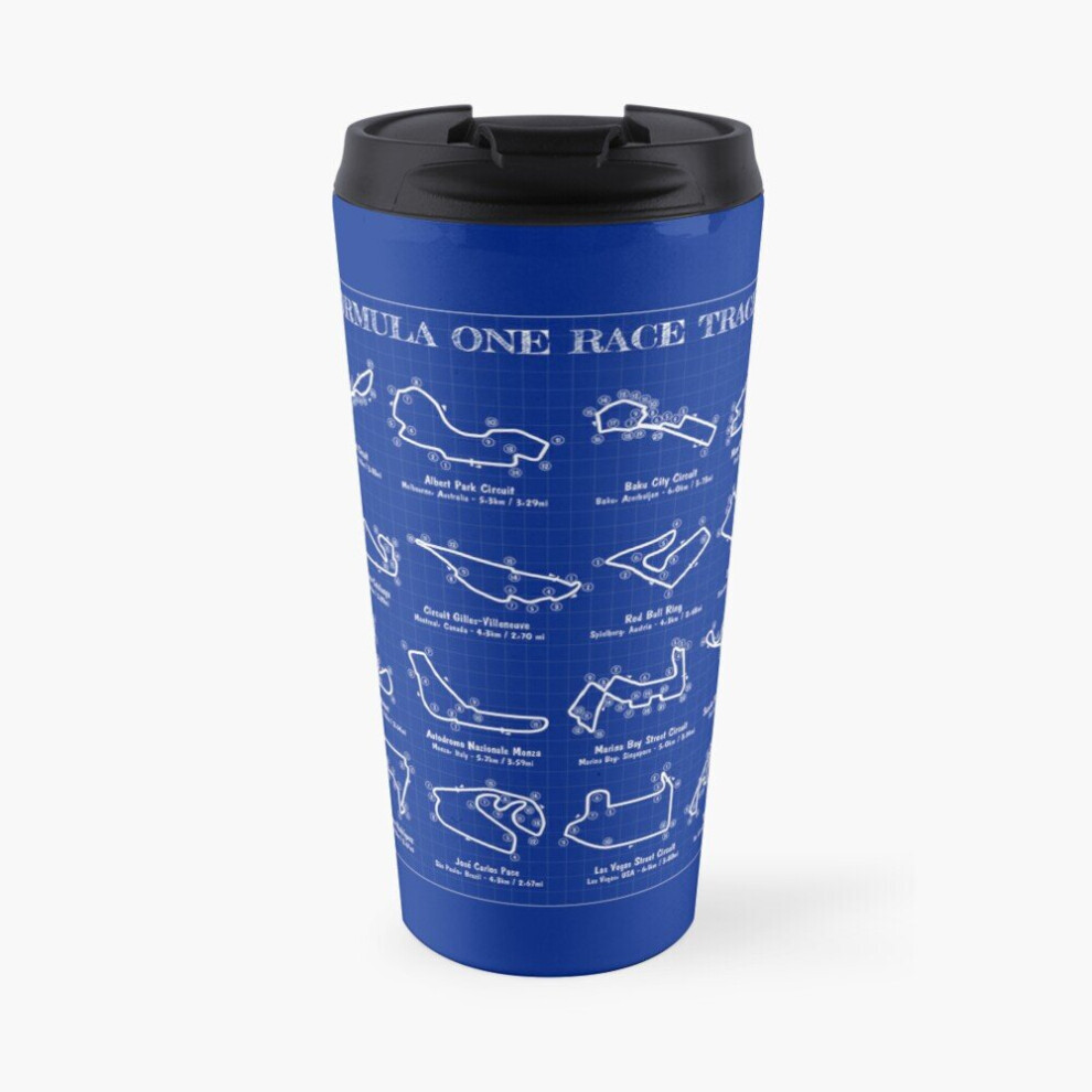 Famgem Insulated Travel Coffee Mug F1 Race Tracks (Blueprint) Stainless Steel Cup Tumbler 17Oz
