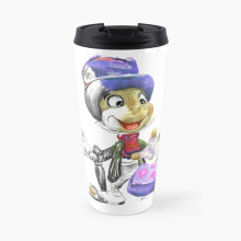 Famgem 17oz Insulated Travel Mug - Ceramic Interior, Double-Wall Stainless, Leak-Proof Flip Lid, Fits Cup Holders, Charcoal & Oil Jiminy Cricket