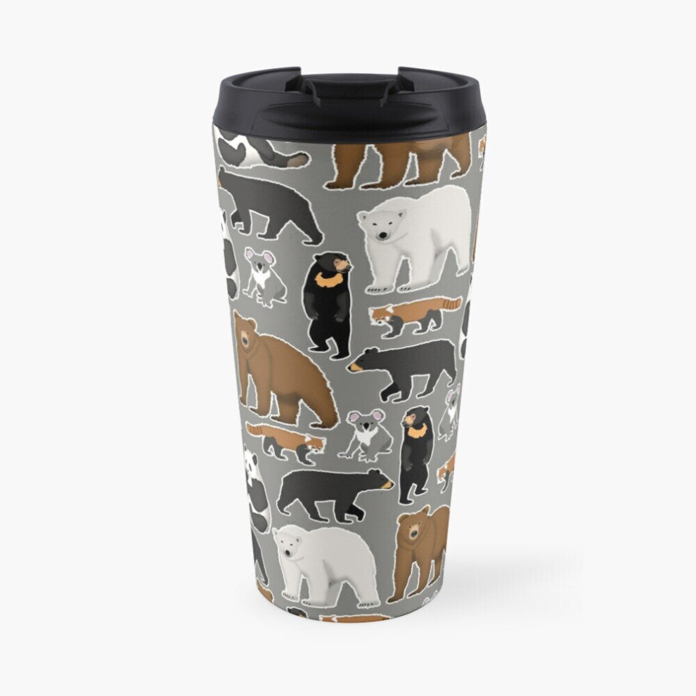 Insulated Travel Coffee Mug Bear species pattern with grizzly, polar bear, red panda, giant panda, koala, black bear Stainless Steel Cup Tumbler 17oz