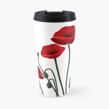 Insulated Travel Coffee Mug Poppy Field Stainless Steel Cup Tumbler 17oz