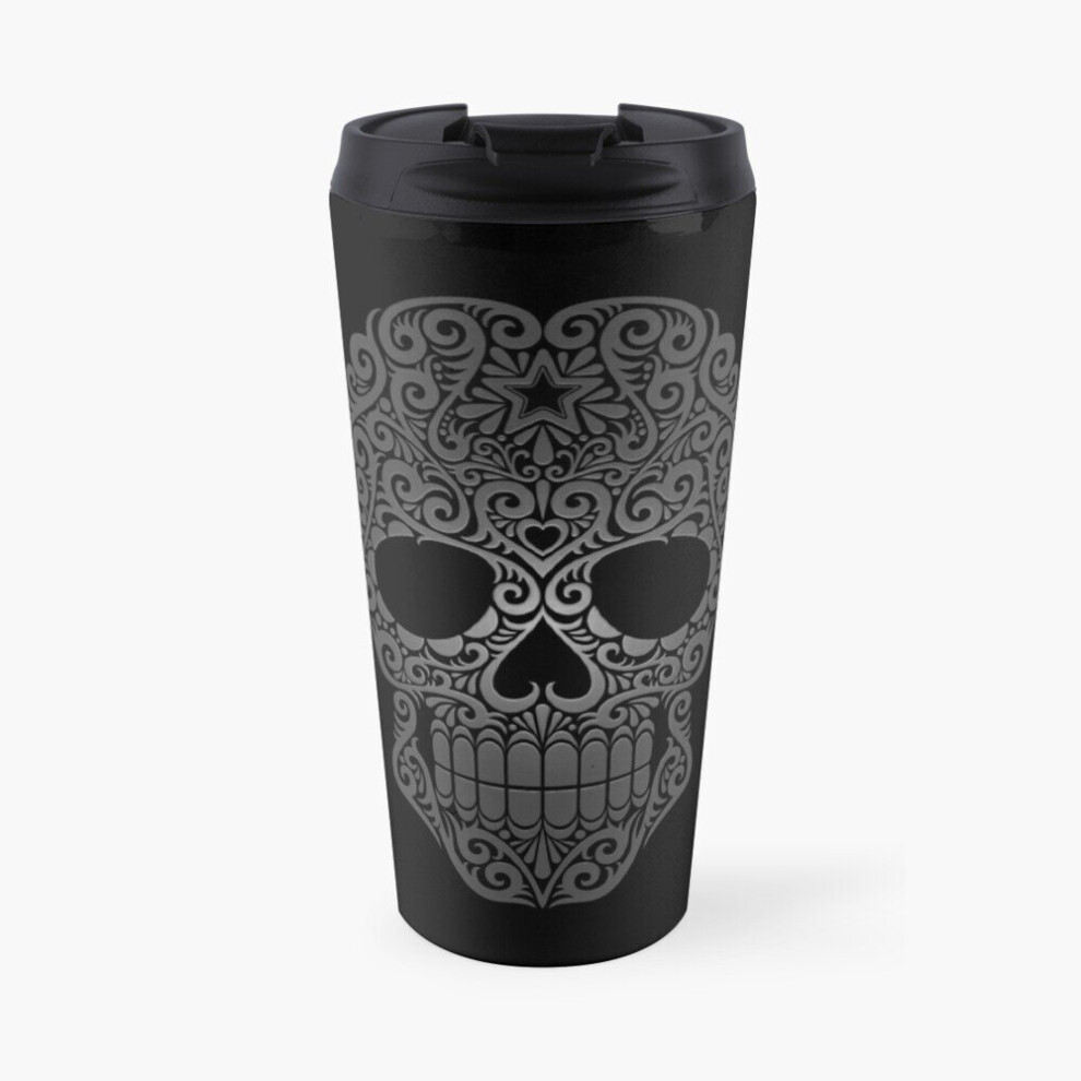 Insulated Travel Coffee Mug Dark Swirling Sugar Skull Stainless Steel Cup Tumbler 17oz