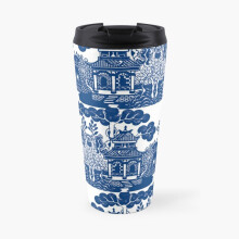 Insulated Travel Coffee Mug Blue Willow Chinoiserie Blue And White Porcelain Inspiration Stainless Steel Cup Tumbler 17oz