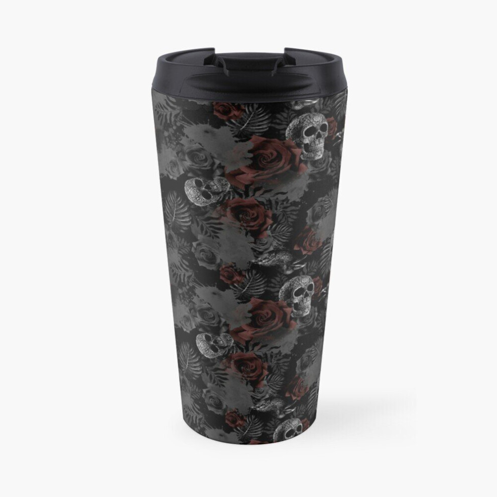 Insulated Travel Coffee Mug Gothic Skull Flowers  Stainless Steel Cup Tumbler 17oz