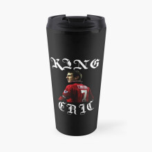 Eric Cantona 17oz Insulated Travel Mug: Ceramic Interior, Double-Walled Stainless Steel, Leak-Proof Lid, Fits Most Cup Holders
