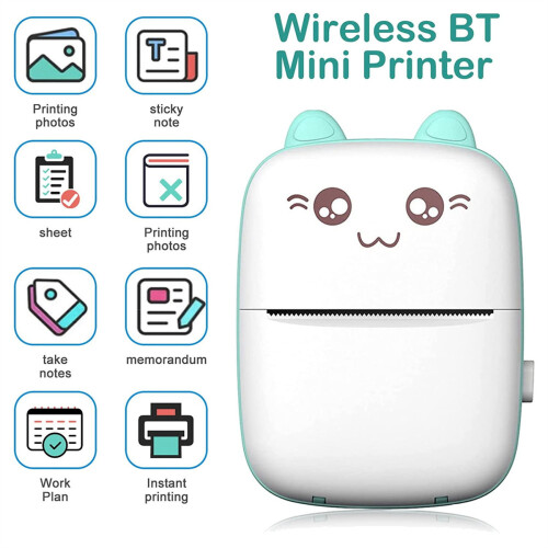 Mini Printer,Portable Pocket Printer,Bluetooth Wireless Smart Thermal Inkless Printer,Smartphone Photo Printer,Blue 2