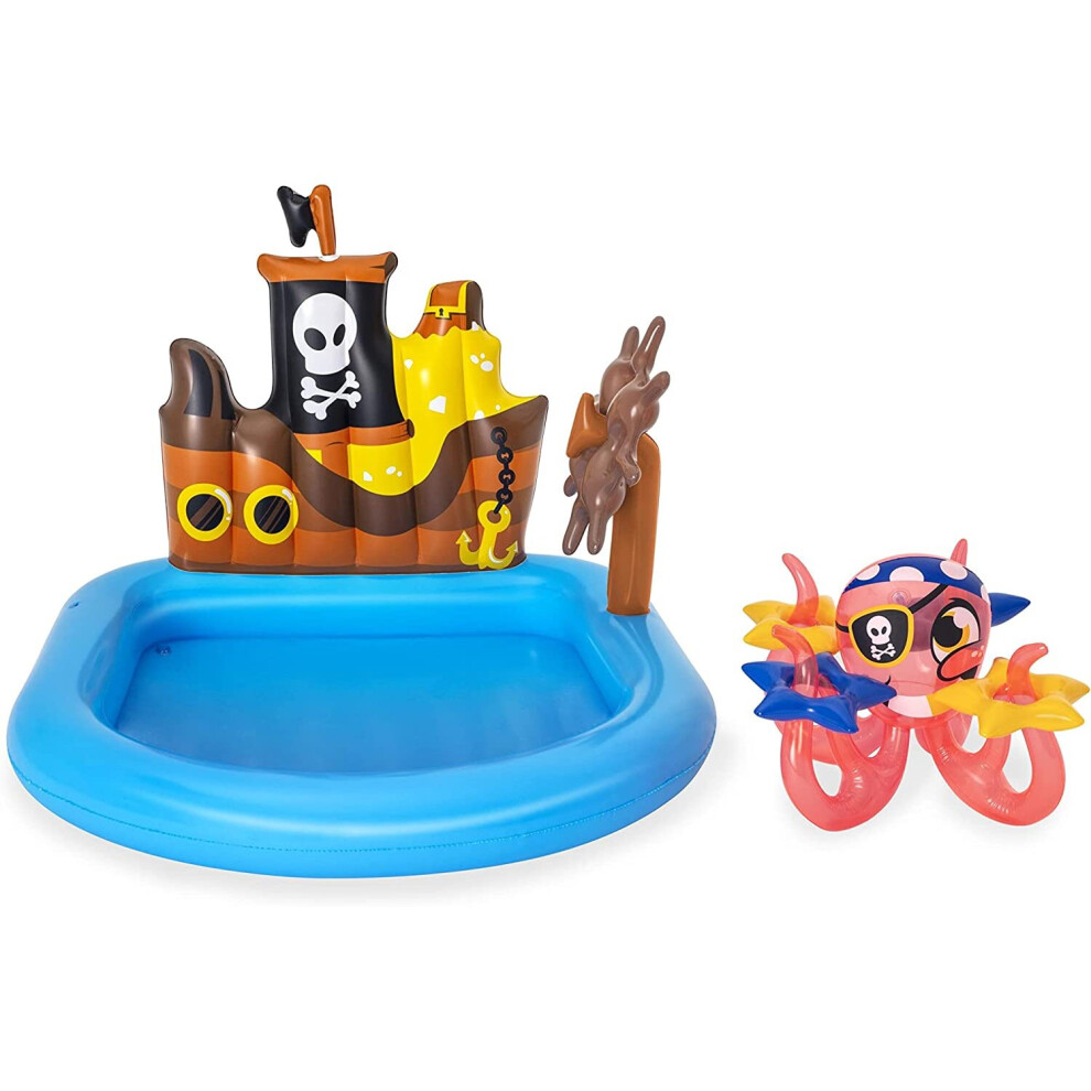 Bestway Ships Ahoy Play Centre, Kids Pirate Inflatable Water Park Garden Toy, With Octopus Ring Toss for Kids Hand Eye Coordination