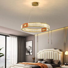 LED Crystal Chandelier Ring Pendant Light Round, 120cm Luxury Crystal Chandeliers for Living Room Dinning Room, Gold (Height Adjustable)