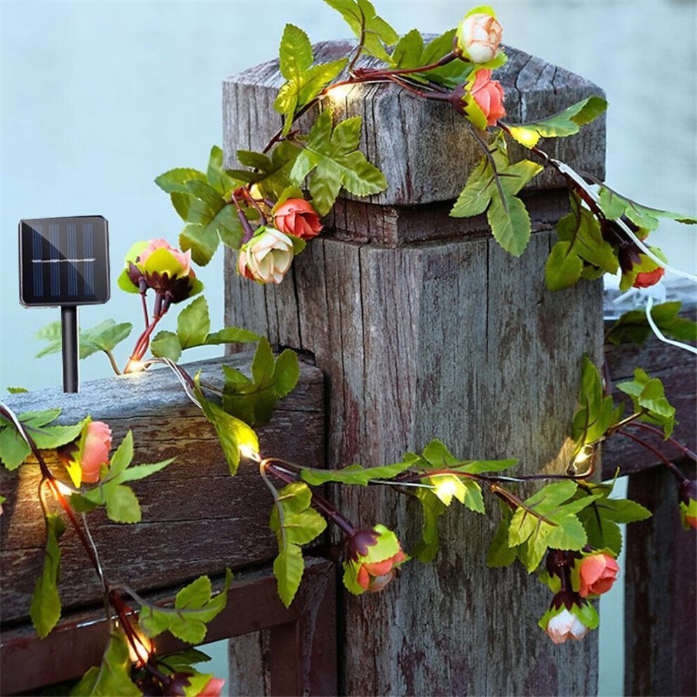 Solar Ivy Leaf Rose Leaf String Lights Outdoor LED Hanging Lights Artificial For Yard Fence Garden Wall Hanging Decoration Lighting Waterproof Light