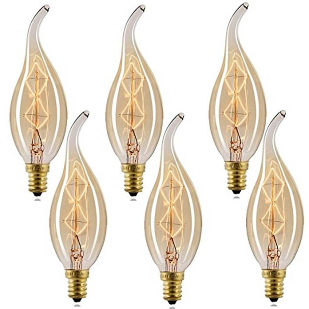 Perfet 6Pcs 40W Incandescent Vintage Edison Lights Bulbs Candle E14 C35l Dimmable Decorative Warm 2300K Retro Dimmable 220-240V White