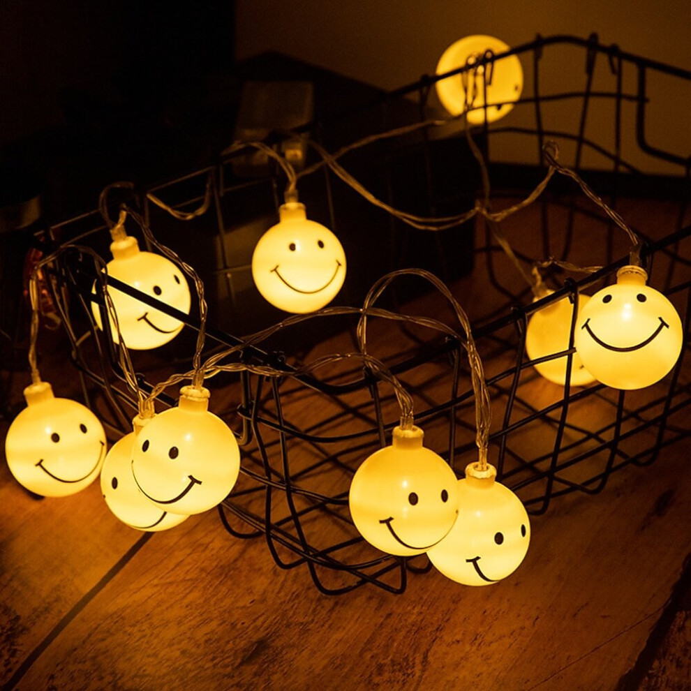 1.5M 10LEDs Smiley Face Fairy String Lights Battery Powered Children's Room Decoration Light New Year Gifts For Children