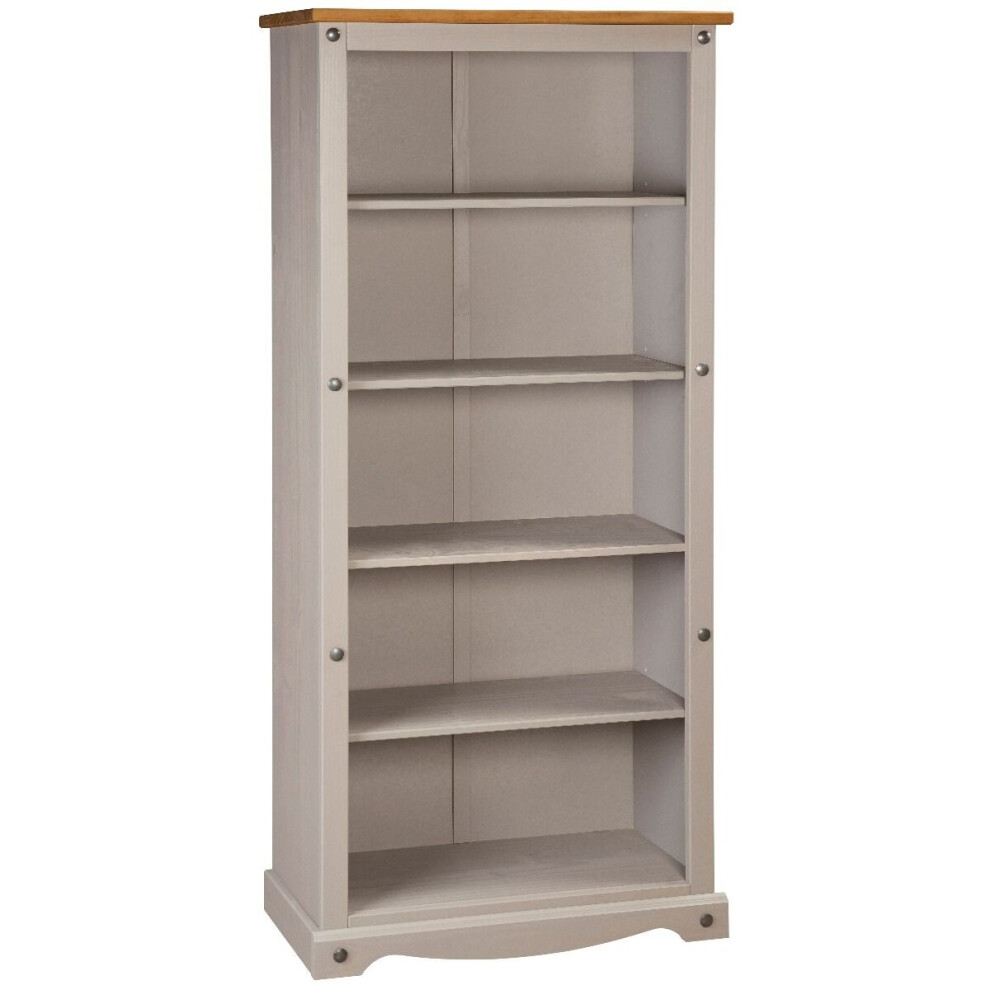 Mews Grey Corona Tall Bookcase Mexican Solid Pine Shelf Size 5