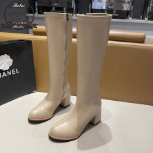 Women Knee High Boots Female Leather Fetish Knight Boots Plus Size 43 Booties Lady Low 6-8CM High Heels Autumn Shoes