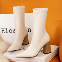 Women Stretch Boots High Heels Fetish Sock Ankle Boots Stripper Low Block Heels Warm Plush Autumn Winter Shoes