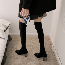 Women Stretch Sock Botas Long Tight Boots Low Heels Lady Crystal Over The Knee High Boots Stripper Winter Warm Fetish Shoes
