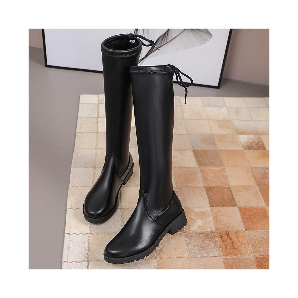 2021New Women's Knee-length High Boots Low Short Thick Heel Waterproof Boots Faux Leather Women's Shoes Women's Large Size 35-43-image-OPC-PBT8GZN-NEW