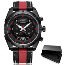 Men's Chronograph Quartz Watches Leather Strap Luminous Hands 24-hour Sports Analogue Wristwatch for Man 2076White