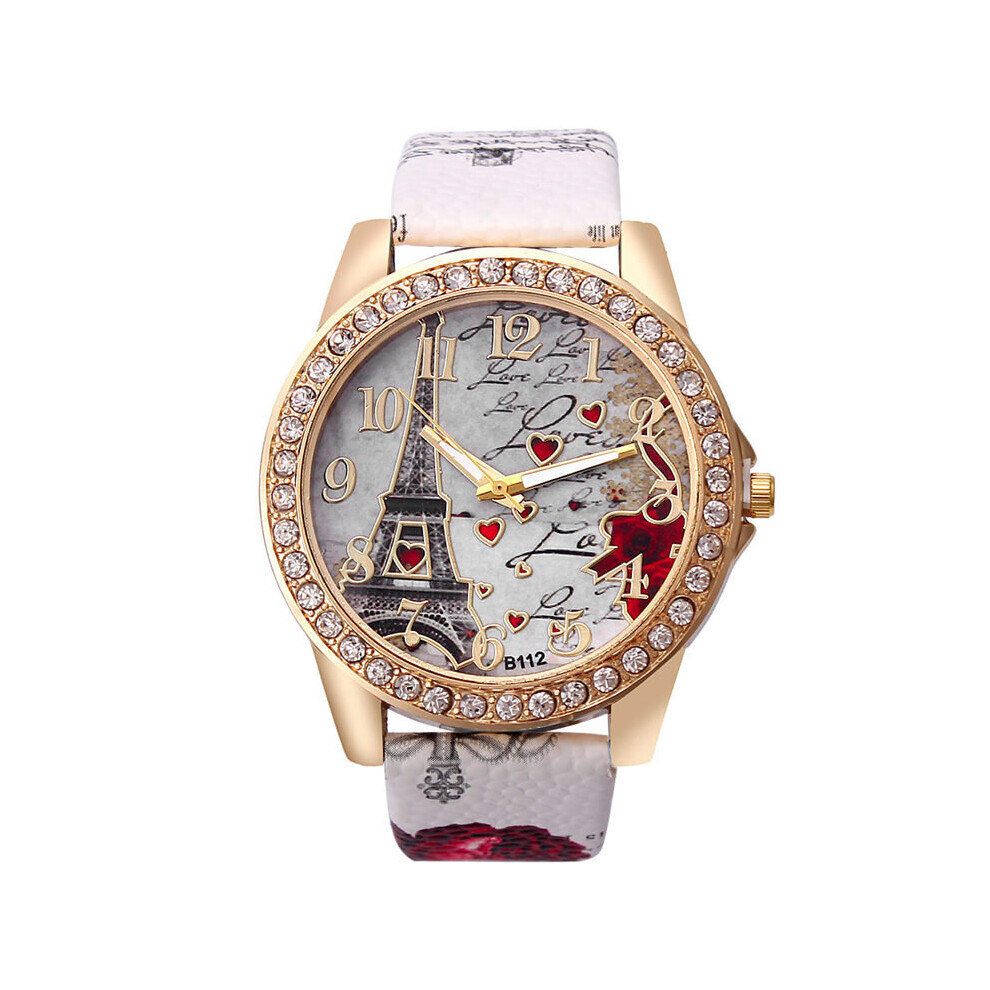 Women Watches Crystal Paris Eiffel Tower Watch Diamond Leather Band Ladies Quartz Wristwatch Casual Ladies Watch