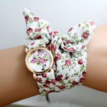 Ladies flower cloth wristwatch women dress watches fabric watch sweet girls watch