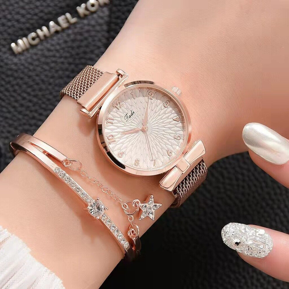 Women Watch Ladies Waterproof Watches With Bracelet Leather Strap Quartz Wristwatch Brown