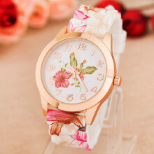 Wristwatch Women's Girl Watch Silicone Printed Flower Causal Quartz Wristwatches quartz Watches Unique printing process