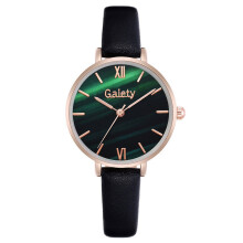 Round Dial Dress Quartz Watch Women Charm Leather Belt Watch Green Dial Rose Watches For Female