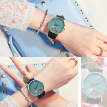Retro Cartoon Fox Leather Band Analog Alloy Quartz Wrist Watch Wrist Watch