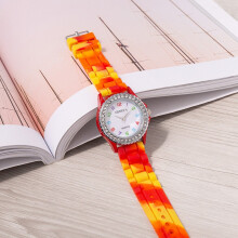 Thick Leather Watch Band Silicone Watch Crystal Jelly Link Rainbow ! Rhinestone Band Women's Watch