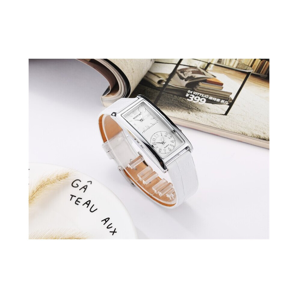 Ladies Minimalist Watch 2 Double Dial Time Zone Womens Wristwatch Quartz Clock Leather Strap Relogio Feminino White