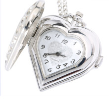 Newly Hollow Quartz Heart Shaped Pocket Watch Necklace Pendant Chain Clock Women Gift