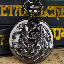 Three-Headed Pterodactyl Carved Quartz Pocket Watch With Chain Children Pendant Gift Practical Clock