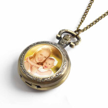 Vintage Photo Pocket Watch Antique Baby Family Grandma Photo Calendar Pocket Watch Chain For