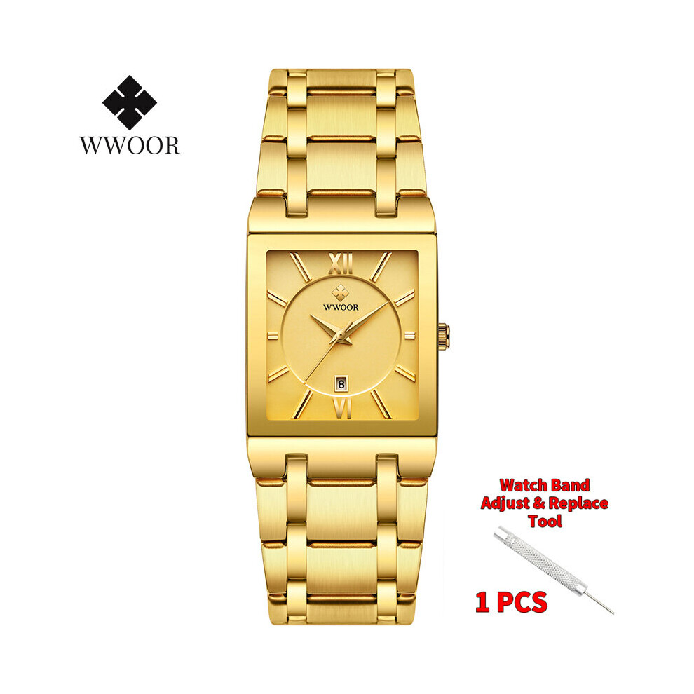 Relogio Masculino Watch Men Square Mens Watches Top Golden Quartz Stainless Steel Waterproof Wrist Watch
