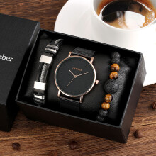 Watch Men Gift Sets Men's Wristwatch Bracelets Set 3pcs/set Quartz Watches Bead Bracelet Set for Men