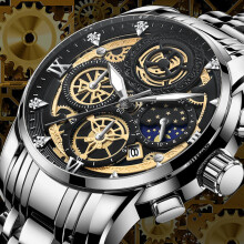 Business Watch Men Skeleton Automatic Quartz Watch Silver Vintage Man Watchwrist Watches for Men Relogio Masculino