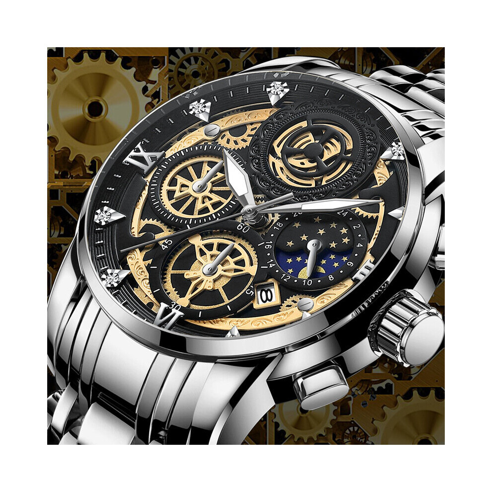Business Watch Men Skeleton Automatic Quartz Watch Silver Vintage Man Watchwrist Watches For Men Relogio Masculino Multicoloured