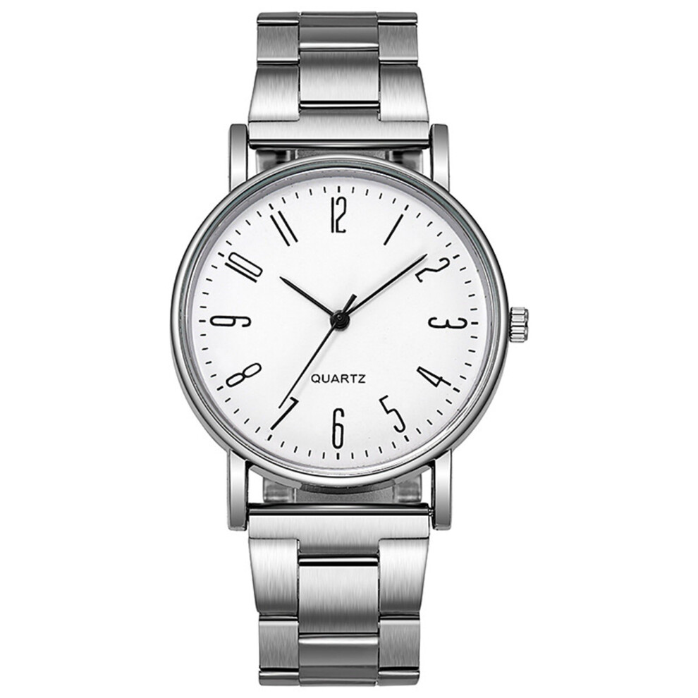 Mens Sports Stainless Watches Luminous Quartz Steel Casual Waterproof Wristwatch Business ???? Watch ??????? #50 White