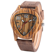 Noble Men Wooden Watch Triangle Dial 100% Natural Wood Quartz Leather Casual Male