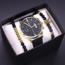 Male Watch Bracelet Set Business Leather Quartz Wrist Watches With Bracelets for Men Gift Set Relogio Masculino