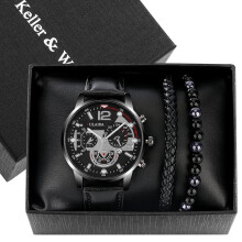 Men's Gift Watch Set with Box Quartz Leather Calendar Wristwatch Bracelet Sales presente para homens