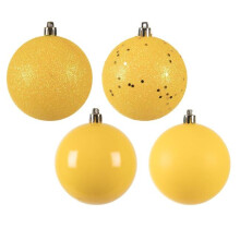 3 in. Yellow Ball 4 Finish Assorted Ornament - 32 per Bag