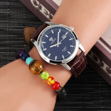 Men's Gift Set Male Adjustable Bracelet Chain Quartz Minimalist Dial with Calendar Watch Soft Leather Band for