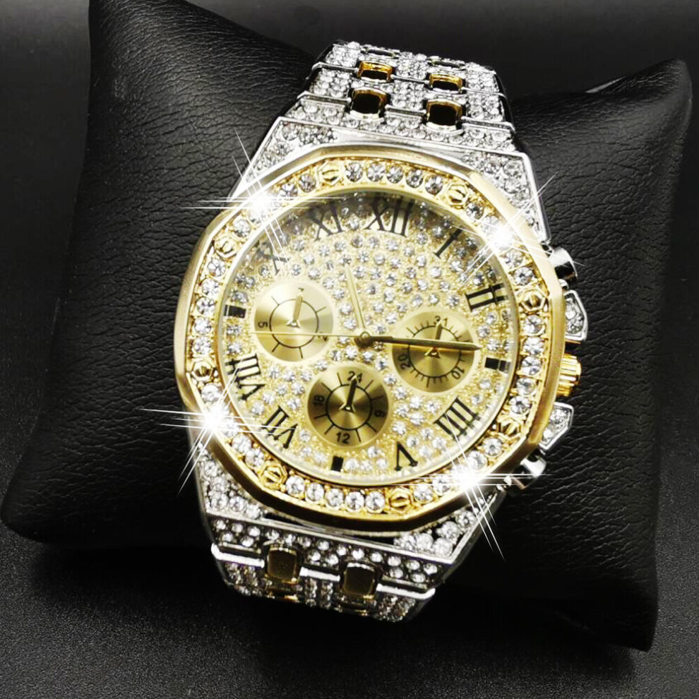 Diamond Men Watch Iced Ice Out Watches For Men Quartz Analog Steel Wristwatch Top Male Watch Relogio Masculino Brown