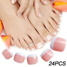 24x False Toenail Tips French Full Cover Fake Toe Nail Tips for DIY Manicure Set