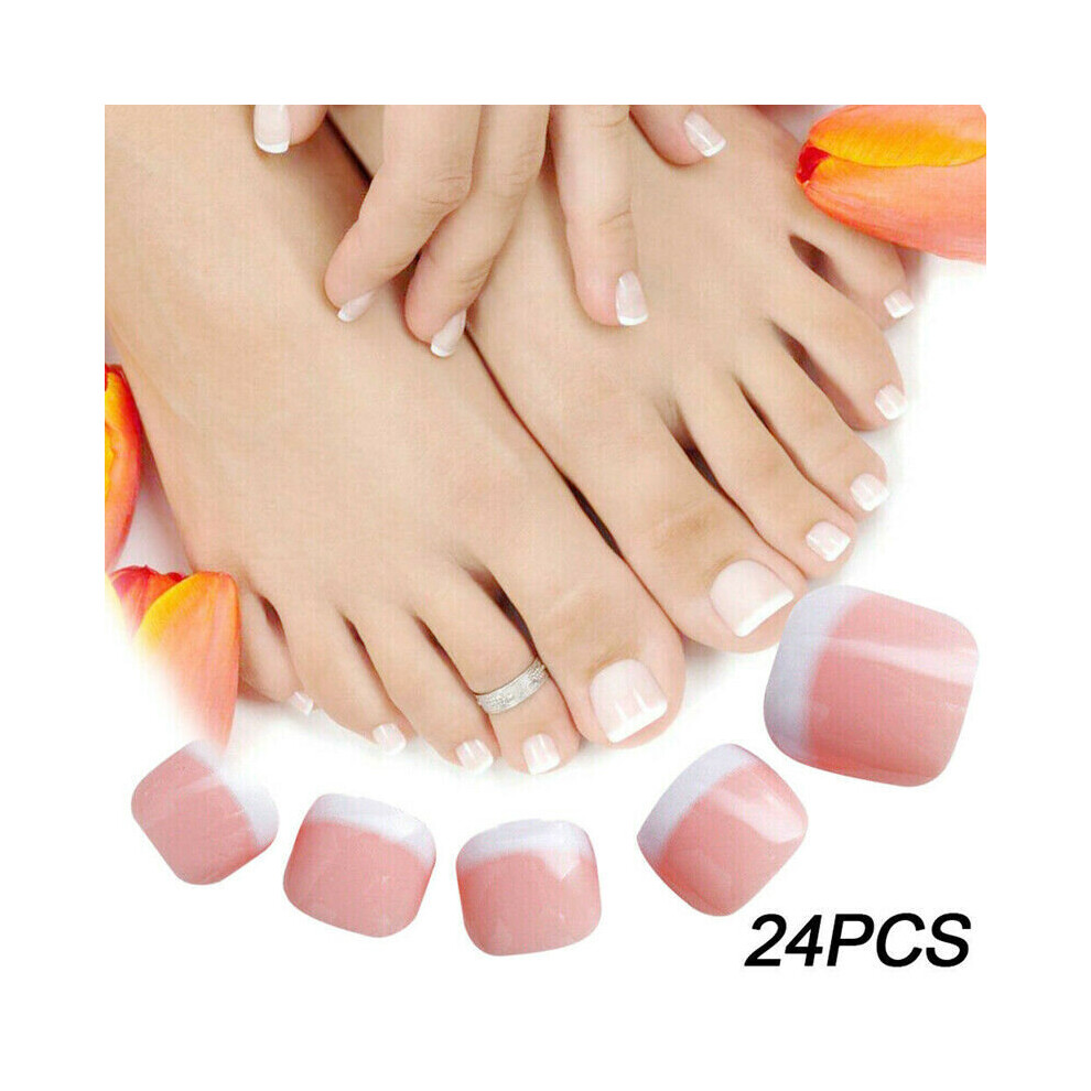 Bghone 24X False Toenail Tips French Full Cover Fake Toe Nail Tips For Diy Manicure Set