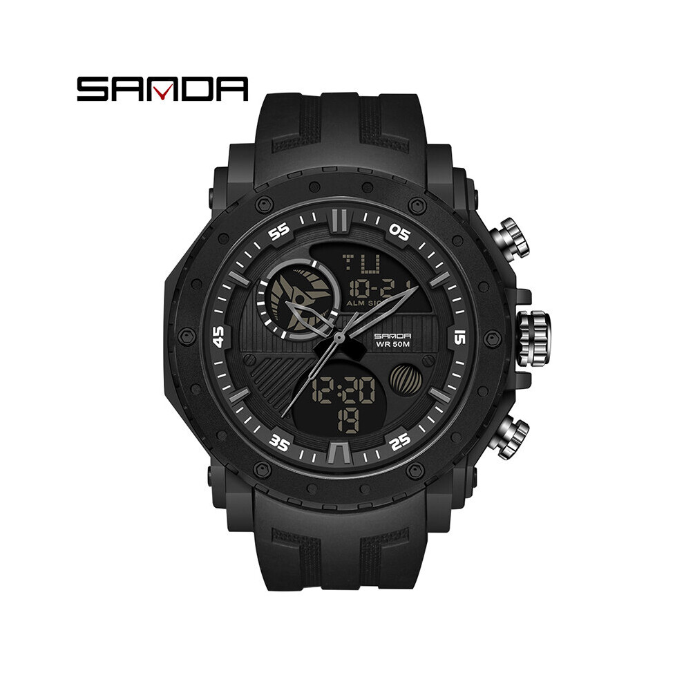 Big Dial Sports Mens Watches Top LED Digital Quartz Dual Display Watch For Men Waterproof Wristwatch-image-OPC-PBT9X5W-NEW