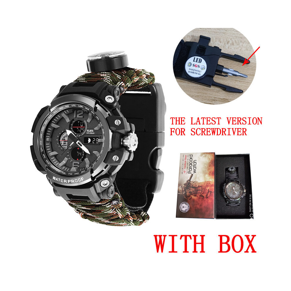 Men Military Watch 50M Waterproof Wristwatch Led Digital Clock Outdoor Sport Watch Compass Thermometer Quartz Watch Multicoloured