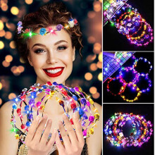 LED Light-Up Flower Wreath Hairband Set (10-Pack) - Floral Garland Crown for Bride, Weddings, Parties