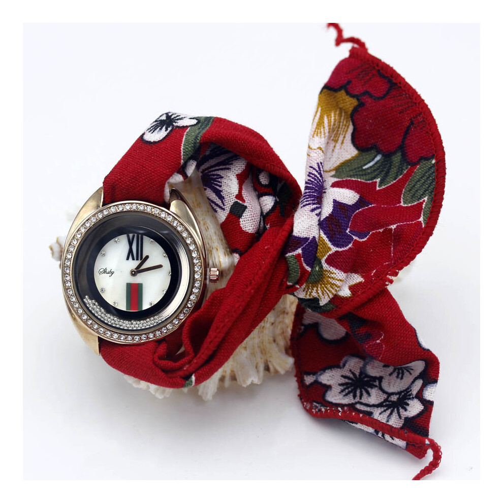 Shsby Ladies flower cloth wristwatch women dress watch fabric clock sweet girls rhinestone bracelet watch-image-OPC-PBTB2ZN-NEW